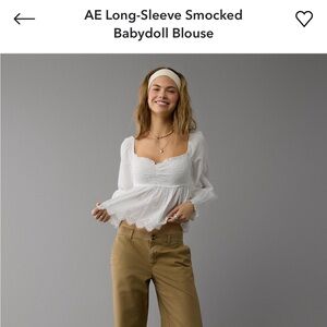 American Eagle Outfitters White Smocked Blouse